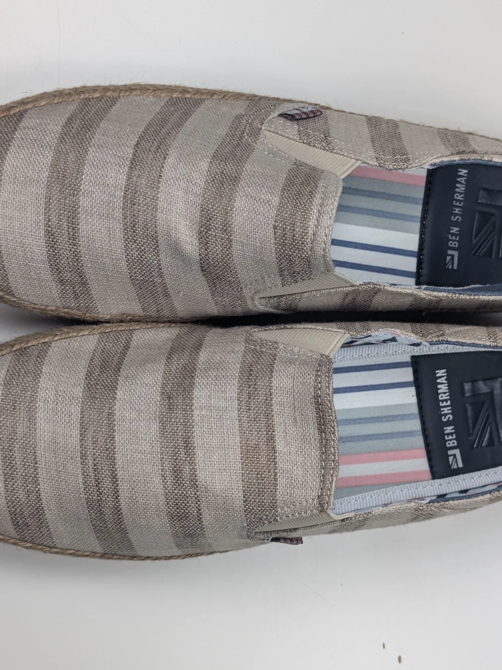 NWT Ben Sherman Mens Taupe Beige Striped Espadrille Slip On Loafers Size 9.5